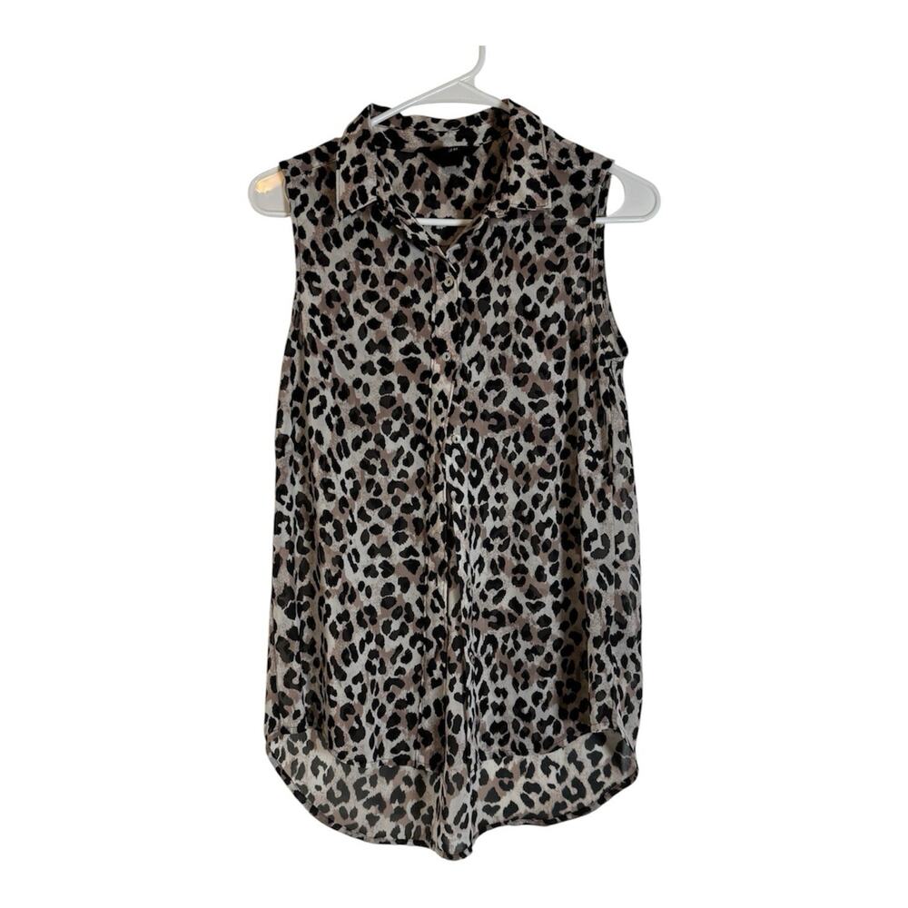 H&M Leopard Print Sleeveless Button-Down Collared Blouse Size 4 Women's Top